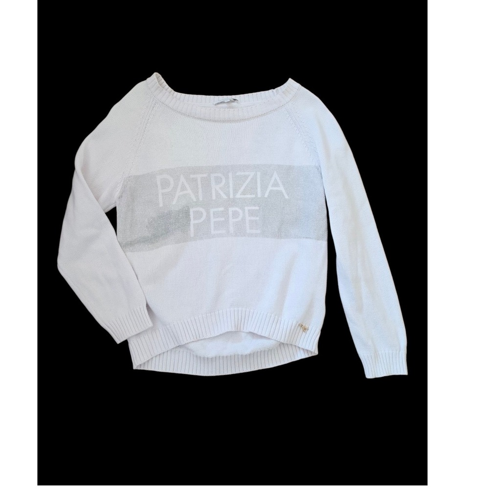 Patrizia Pepe White Big Front Logo Print Cotton 3/4 Sleeves Sweater sz XS-S